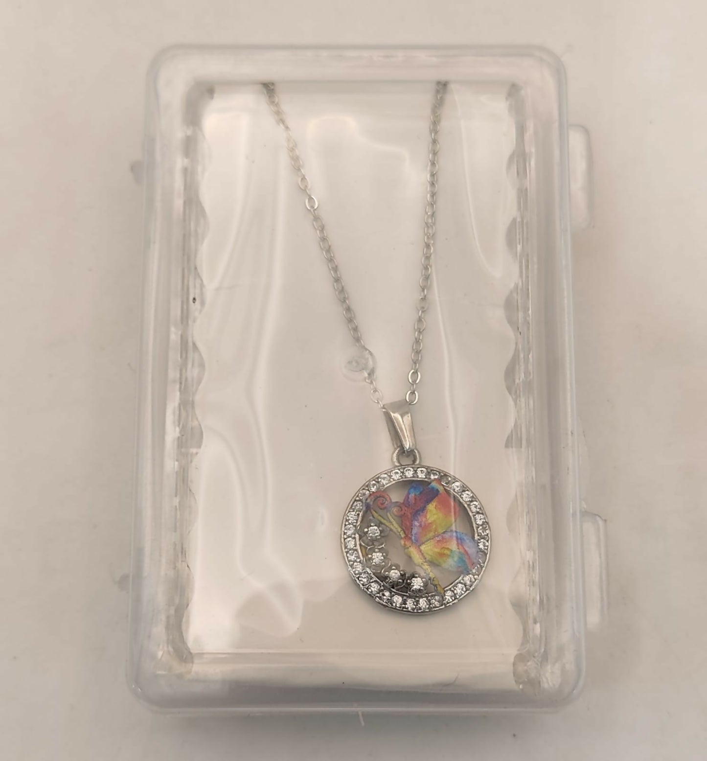 Rainbow Enamel Butterfly Circle AD Halo Pendant Necklace For women and girls