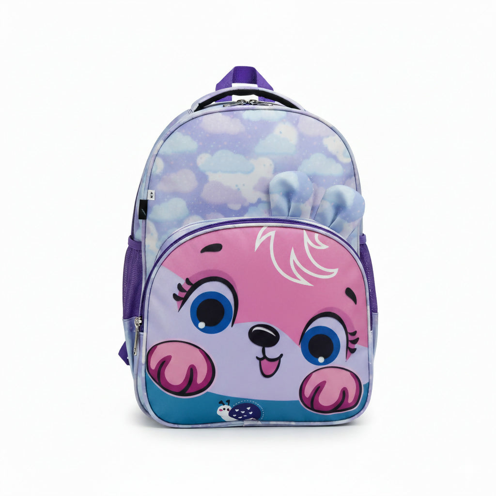 Cute Kids Backpack for Girls – Cartoon Animal Face School Bag with 3D Ears, Pastel Pink & Purple, Lightweight Preschool Bookbag for Toddlers & Kindergarten