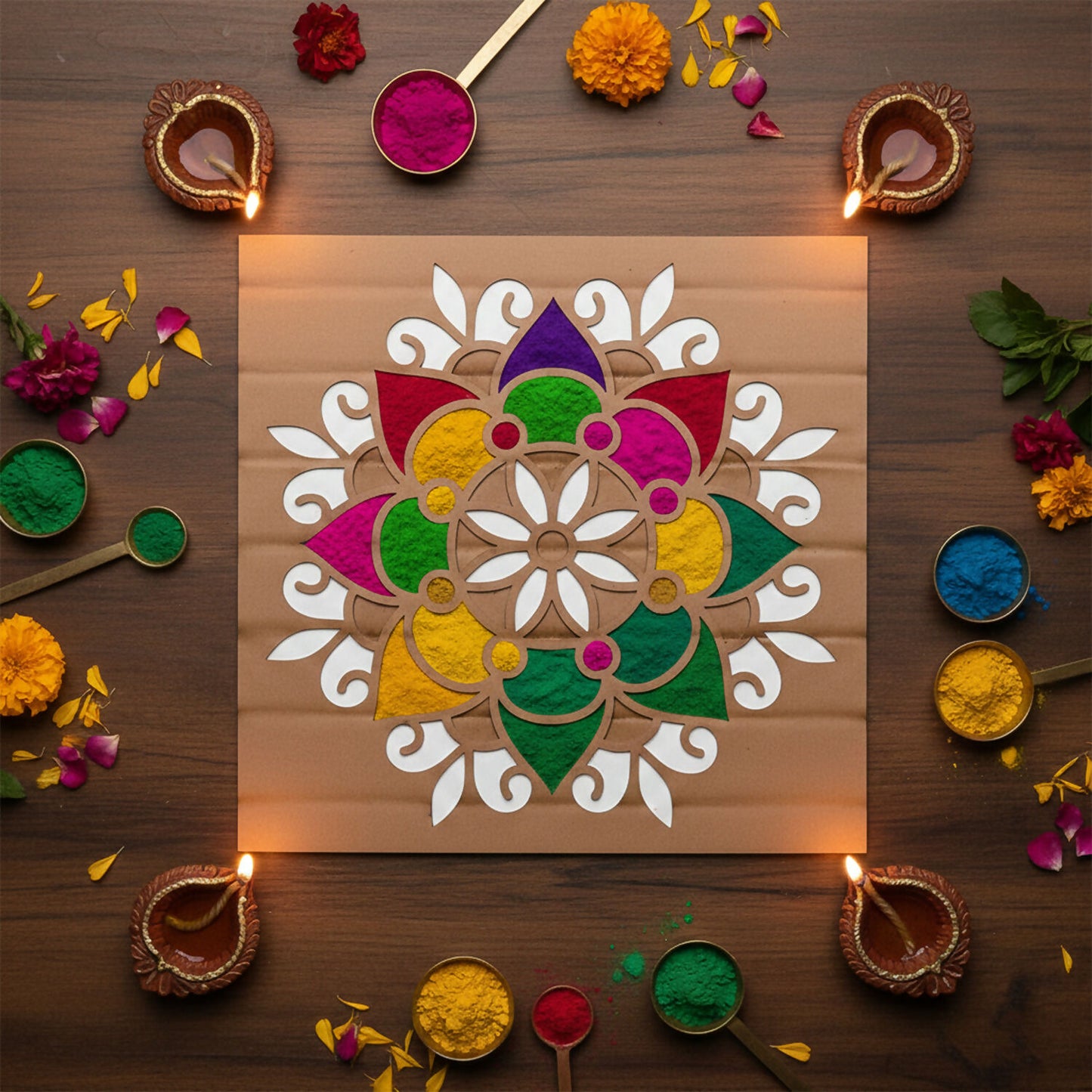 Mandala Flower Rangoli MDF Design | Reusable Rangoli Stencil