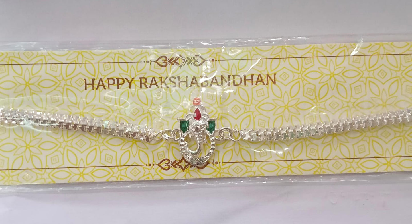 Ganesha Rakhi Stylish Enamel & Silver Chain for Brothers (10pcs)