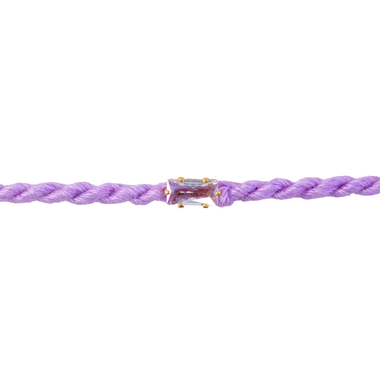 Purple Twisted Cord Rakhi with Rectangular Crystal Stone Pendant