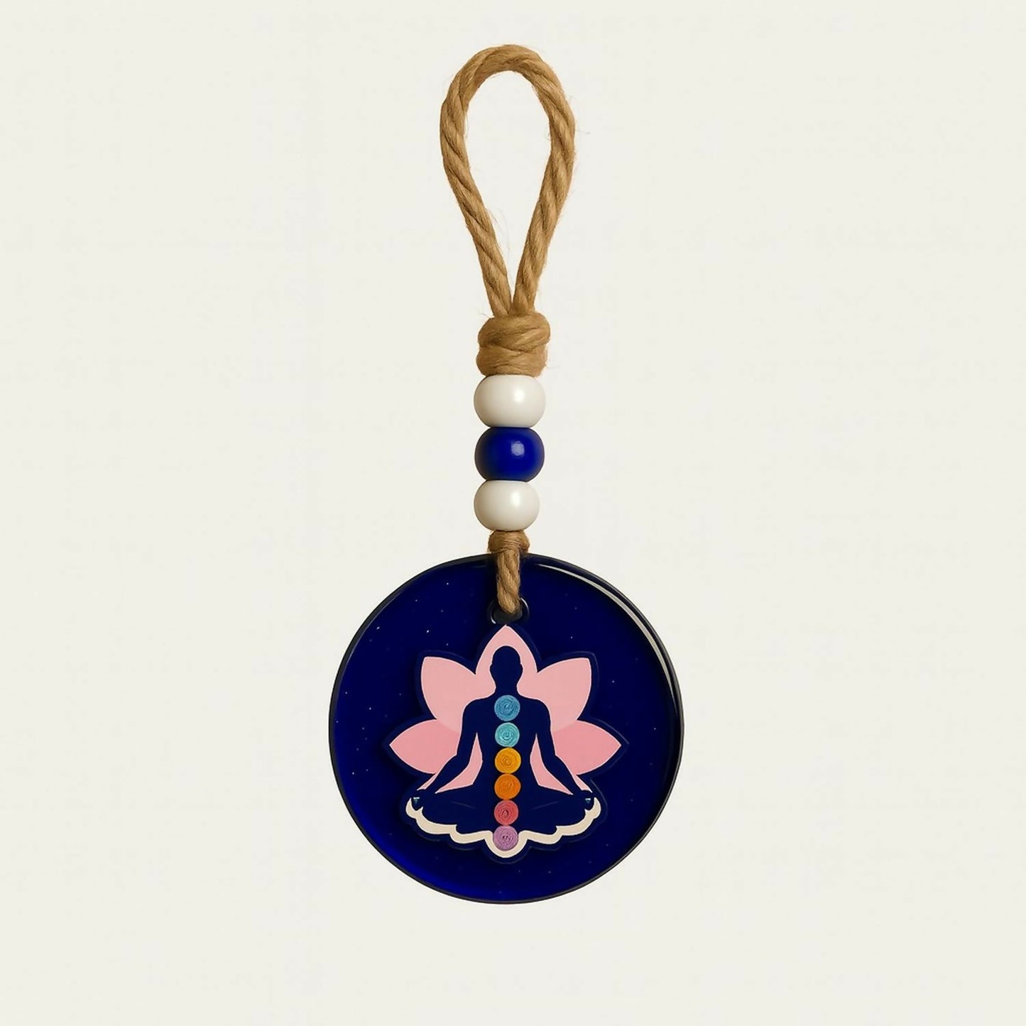Set of 2 Hanging Wall & Car Decorative Ornaments – Lord Ganesha Design & Chakra Meditation Lotus Symbol – Evil Eye Protection with Beads – Home Temple Wall Décor, Car Rearview Mirror Hanging, Positive Energy Gift