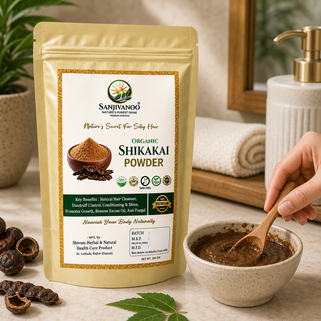 Sanjivanoo Shikakai Powder Natural Herbal Hair Cleanser Shampoo (200 GM)