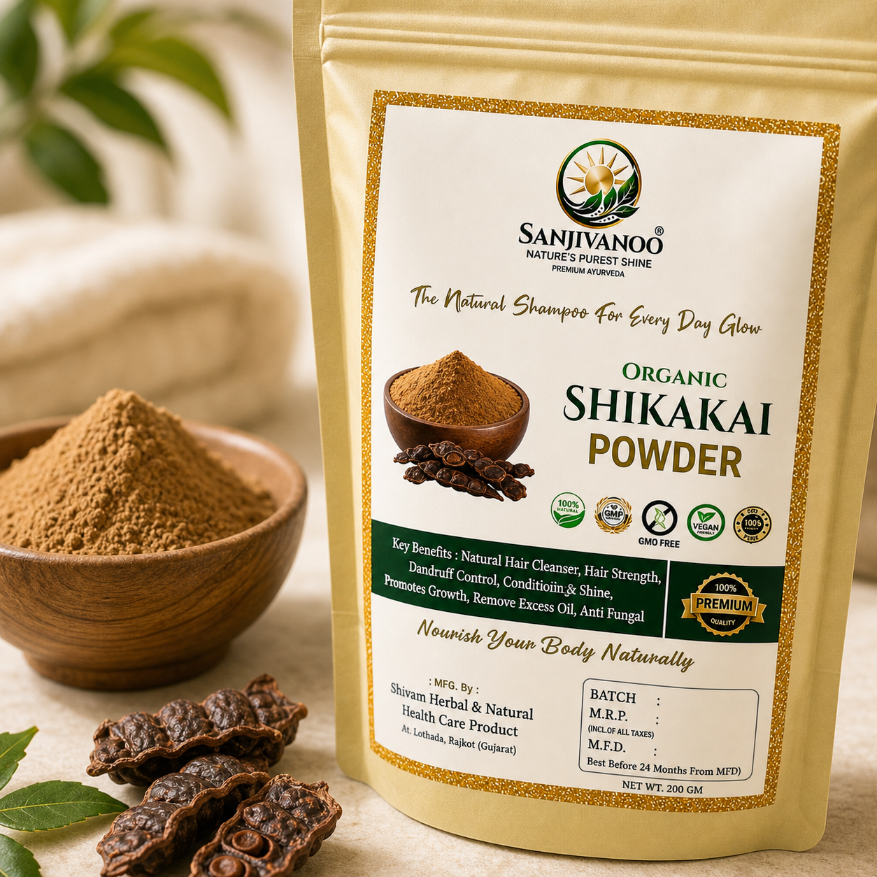 Sanjivanoo Shikakai Powder Natural Herbal Hair Cleanser Shampoo (200 GM)