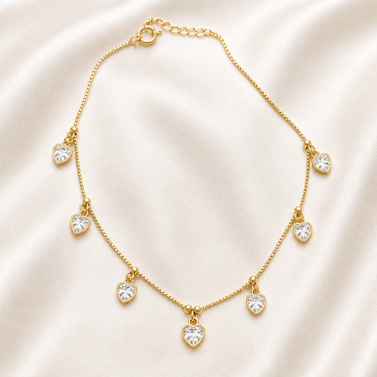 Gold Necklace with Heart-Shaped Clear Gemstone Pendants for Elegant Style
