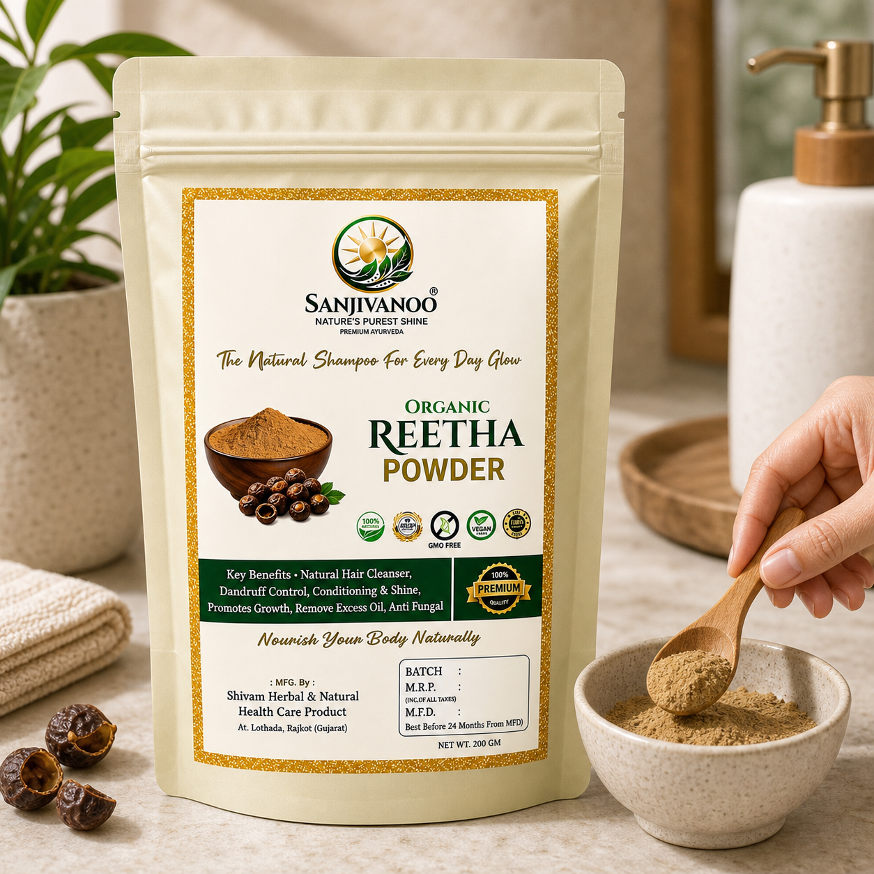 Sanjivanoo Reetha Powder Natural Herbal Hair Cleanser Shampoo (200 GM)