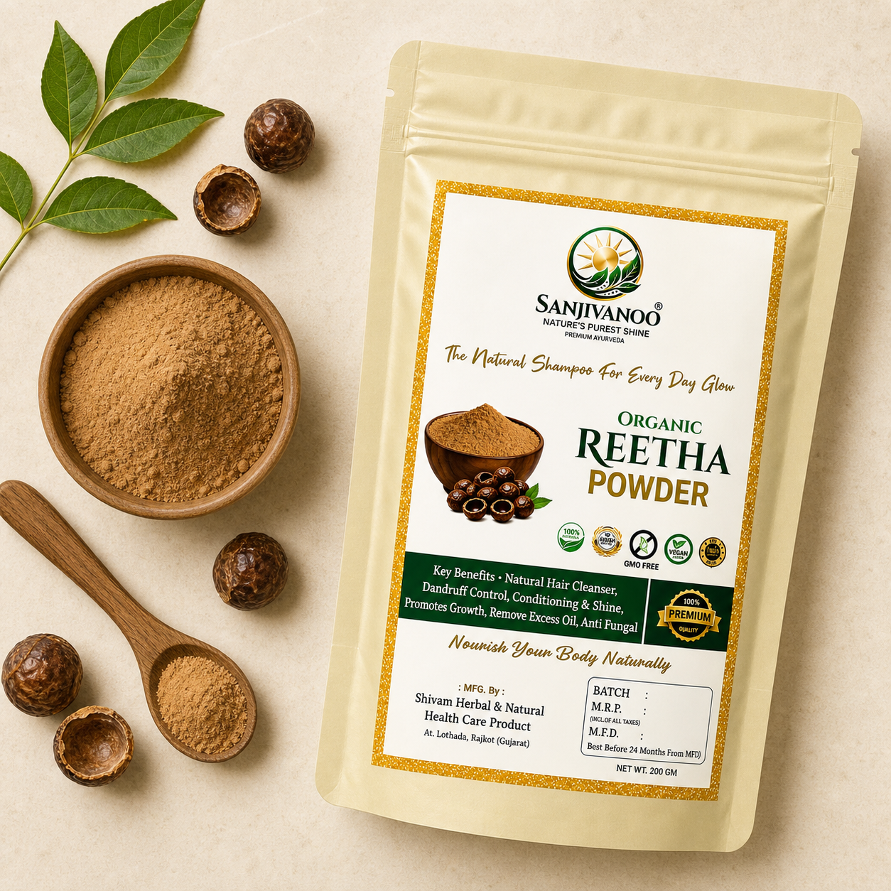 Sanjivanoo Reetha Powder Natural Herbal Hair Cleanser Shampoo (200 GM)