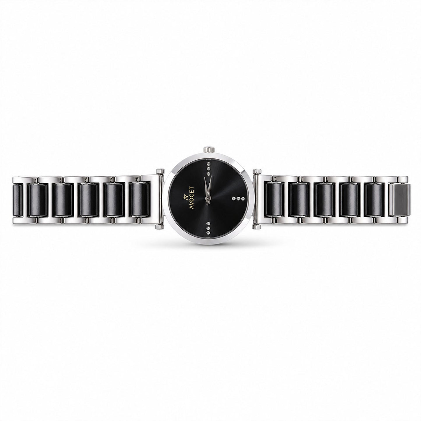 Black Round Shape Dial Watch with Silver Metal Strap Design for Women