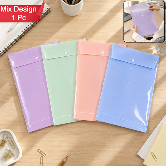 Assorted pastel A4 vertical document folders with button closure