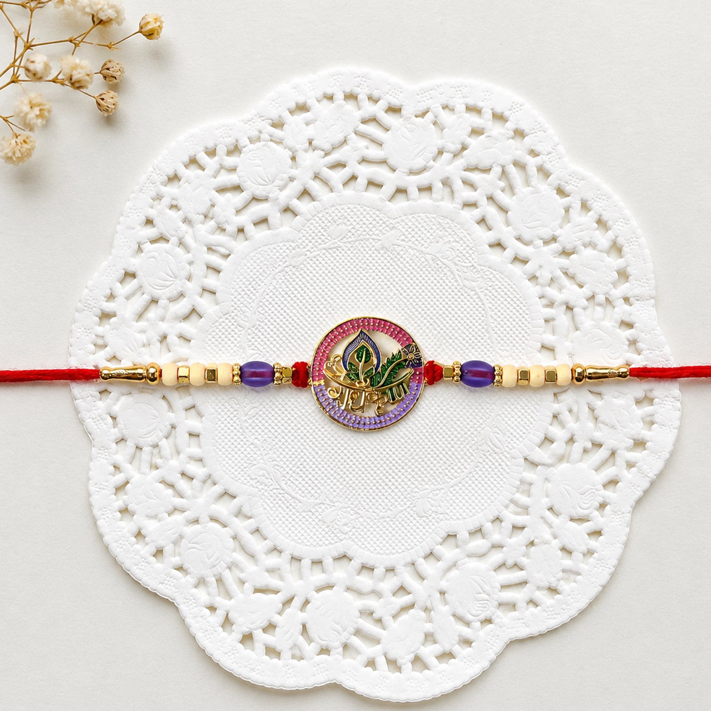 Radha Krishna decorative rakhi with colorful beads