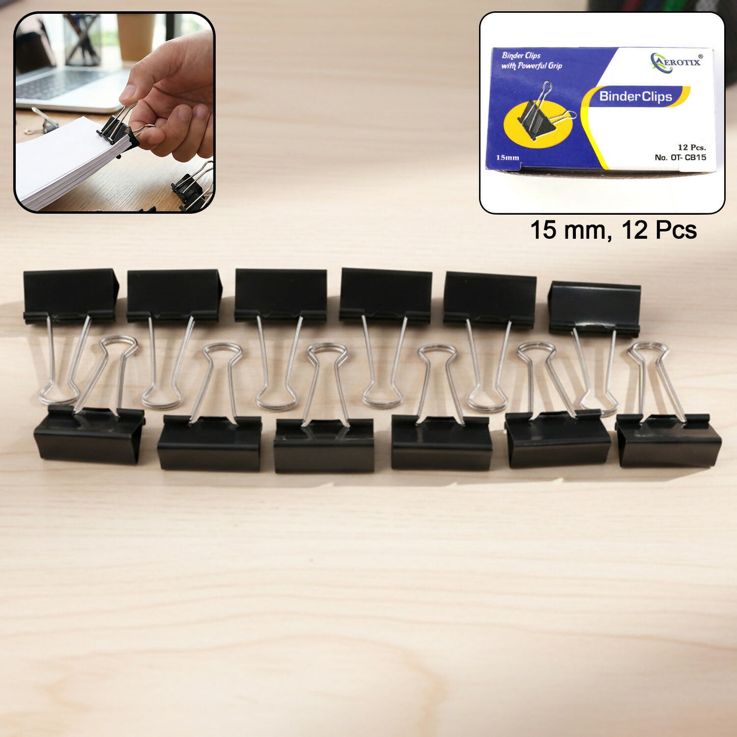 Strong Metal Binder Clips for Office, Home Document Management (15mm, 12 Pieces/Pack Of 6)