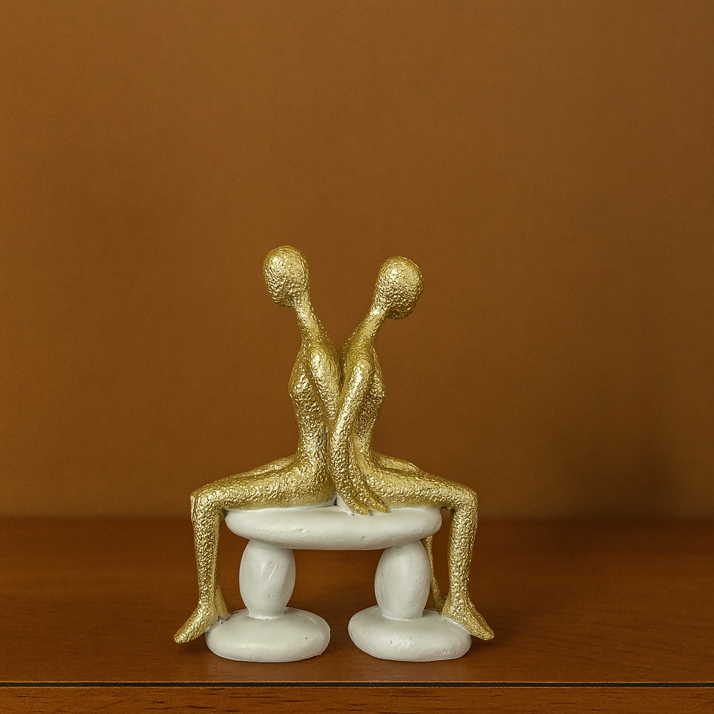 Abstract Golden Couple Sitting Figurine Showpiece for Home Decor & Gifting