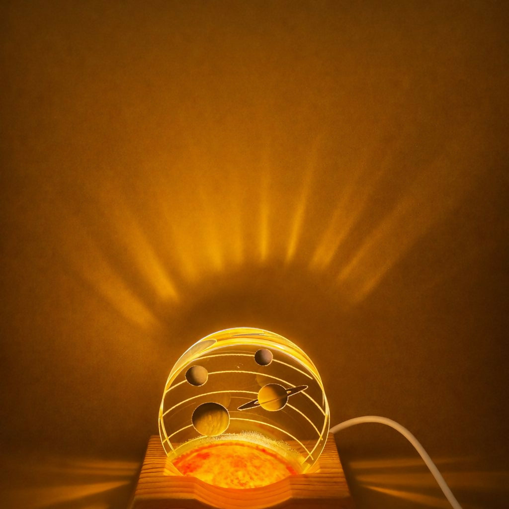 Planet Orbit 3D Acrylic LED Night Lamp with Wooden Base for Home Decor
