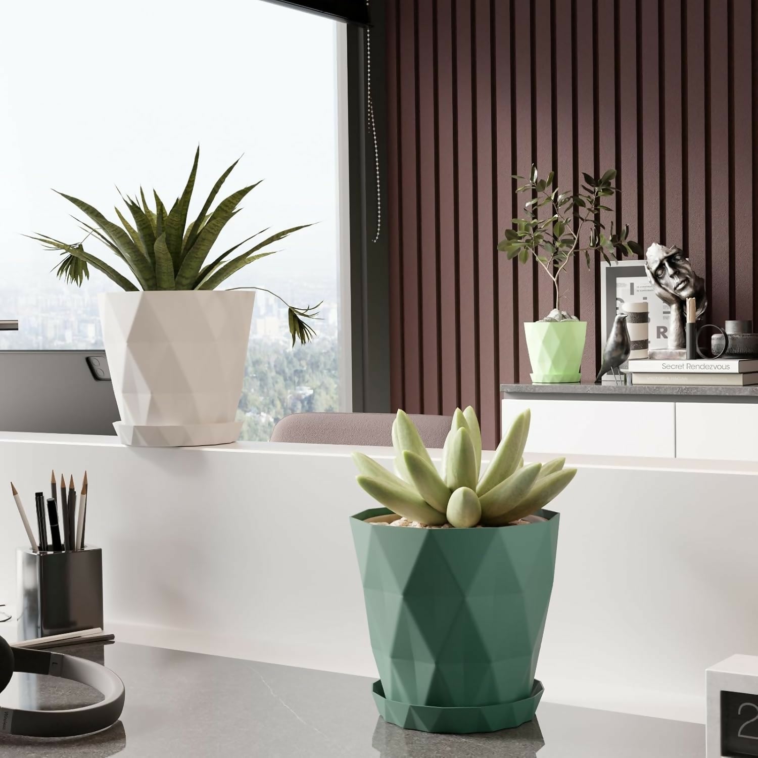 DIAMOND FLOWER POTS SET OF 5