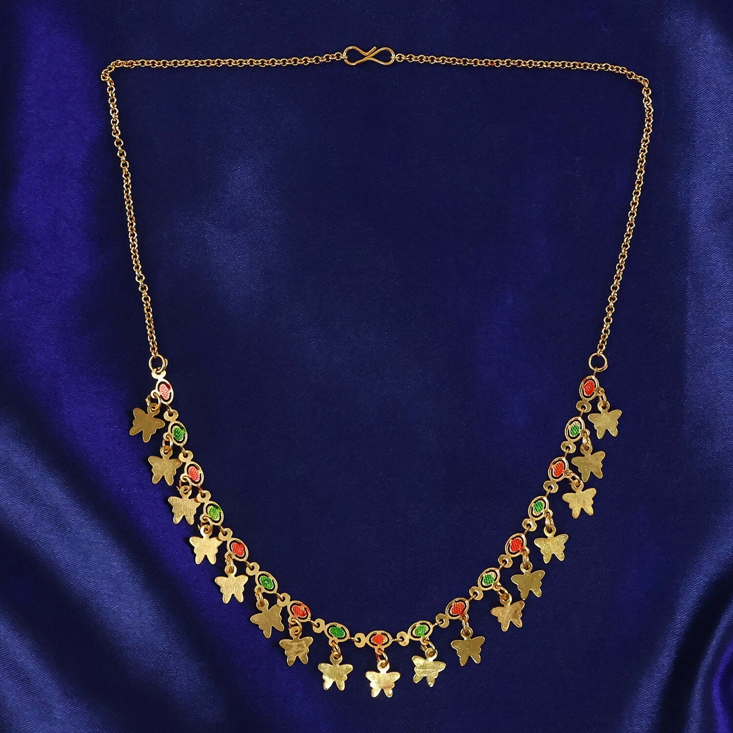 Gold Charm Necklace with Colorful Stones & Butterfly Drops