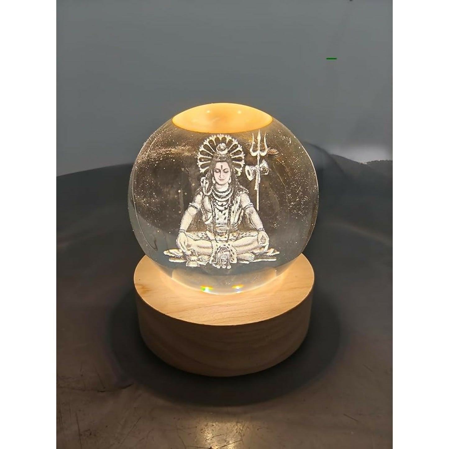 Lord Shiva 3D Crystal Ball Night Lamp with Wooden LED Base for Home Decor