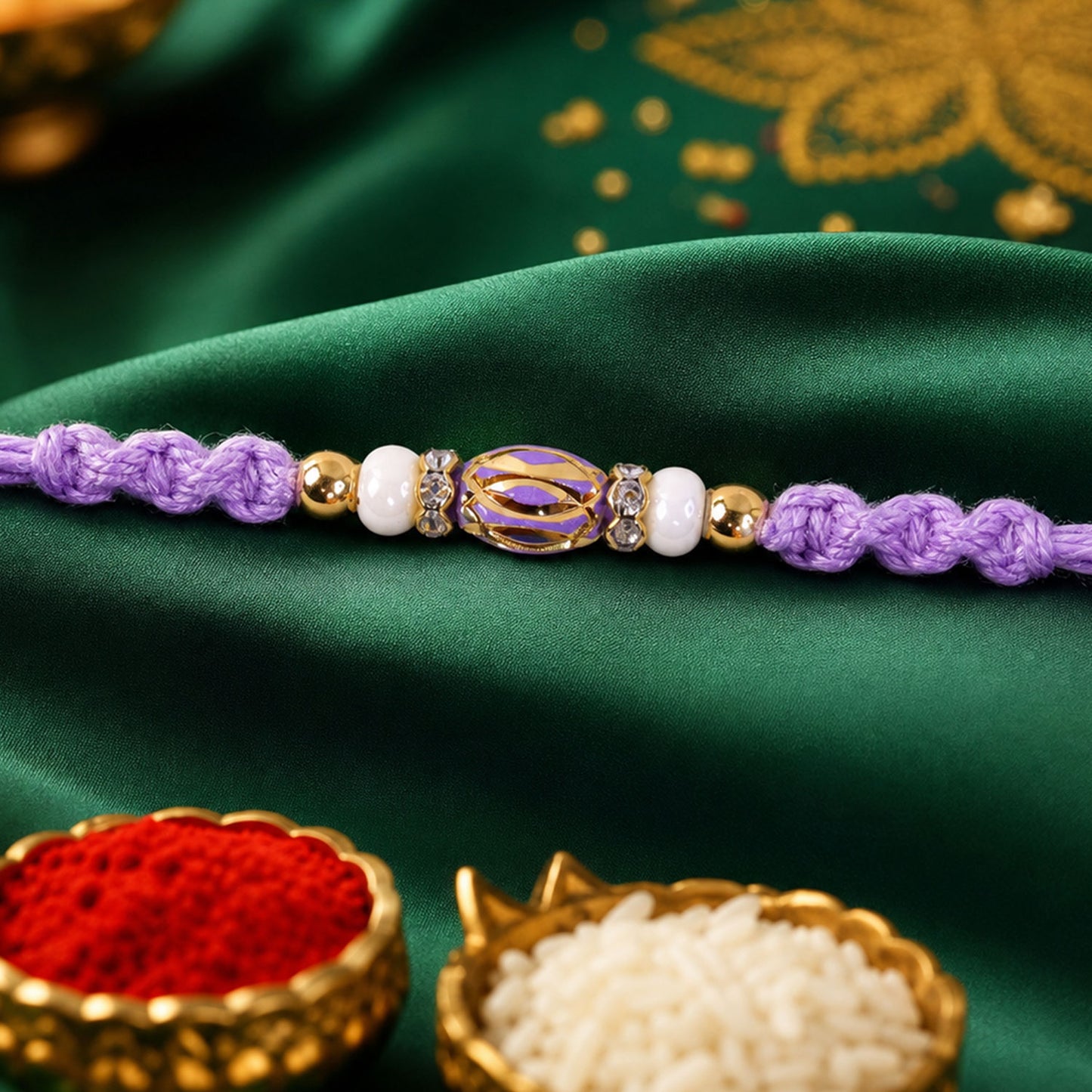 Purple Braided Rakhi with a Sparkling Crystal Oval Pendant Bead