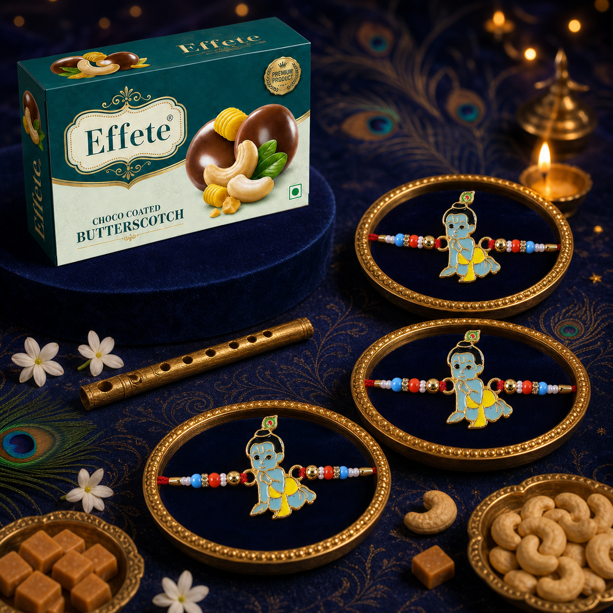 Bal Krishna Kids Rakhi with Butterscotch Chocolates, Pack of 3