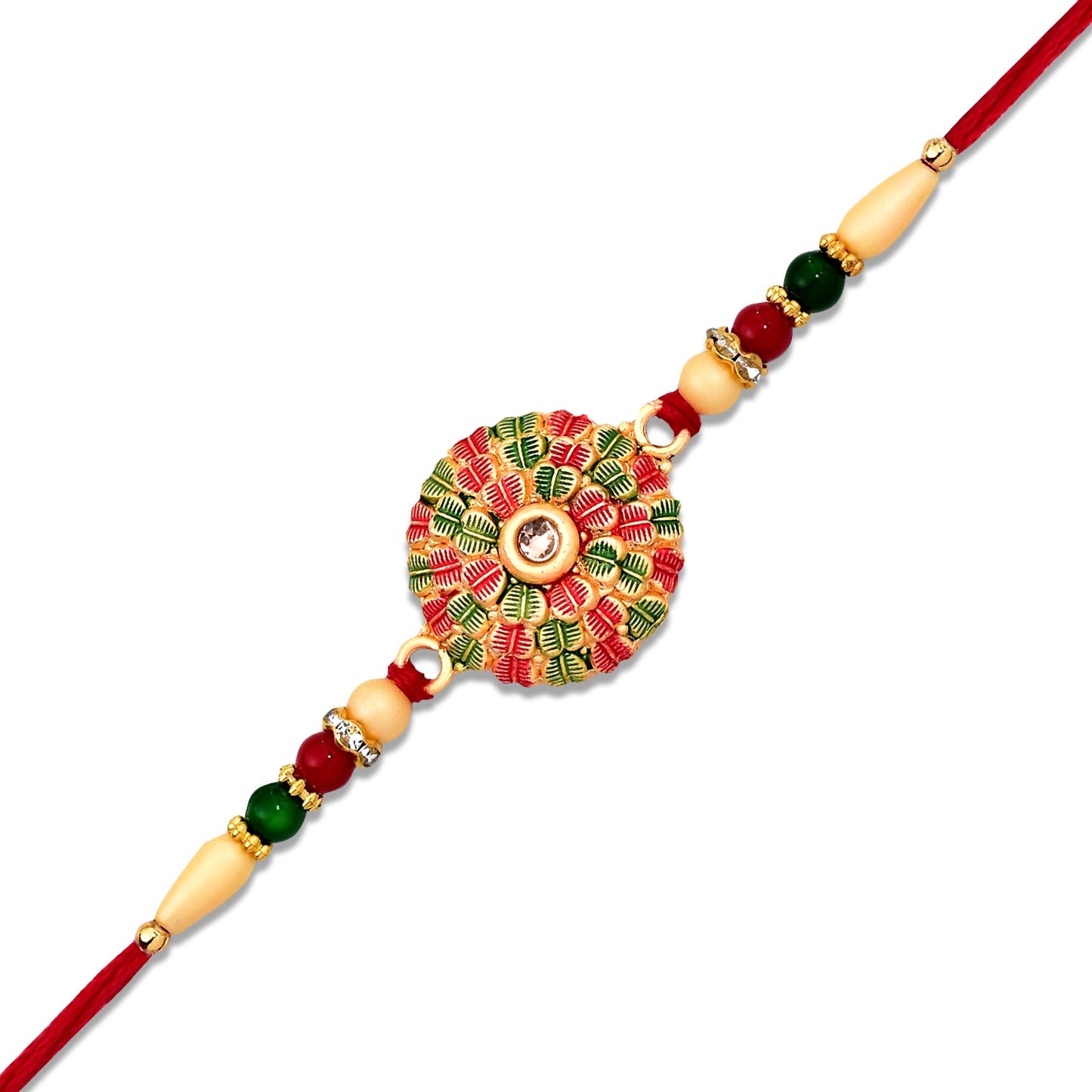 Kundan Rakhi Traditional Rudraksha Design for Brother (10pcs)