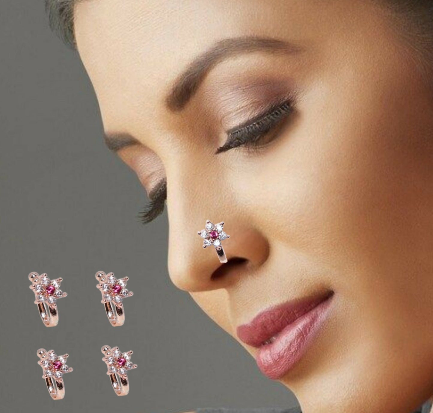 Pressing Nath / Stud Set for Unpierced Nose | Multi-Style Combo Pack of 4