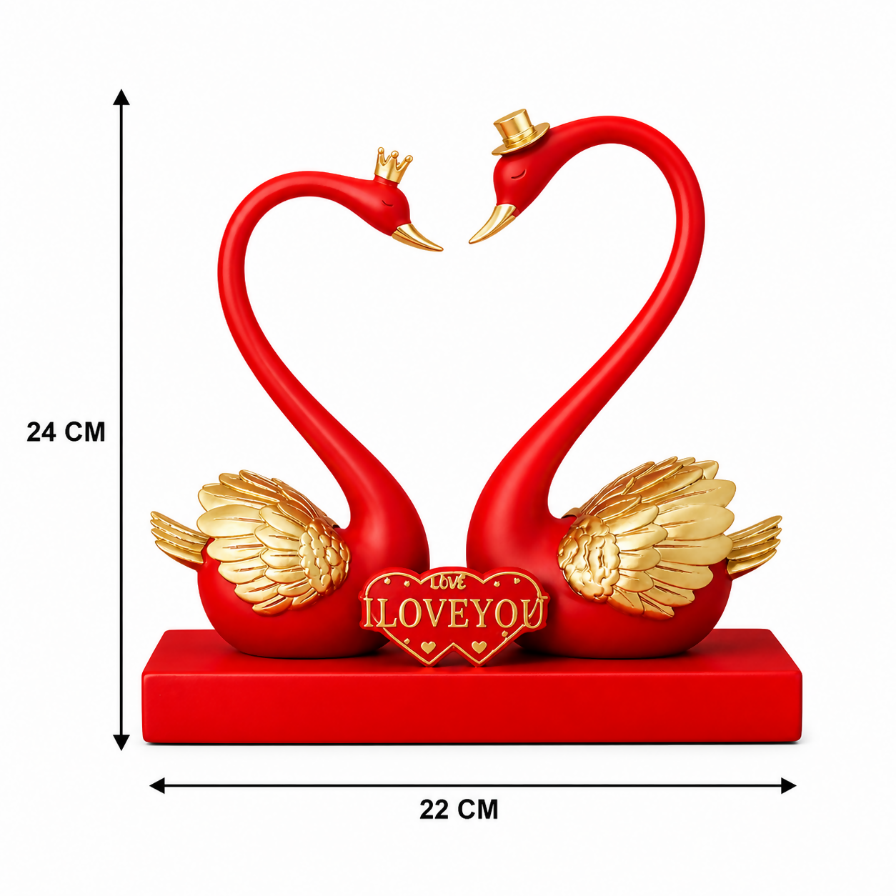 Love You plaque on romantic swan couple showpiece