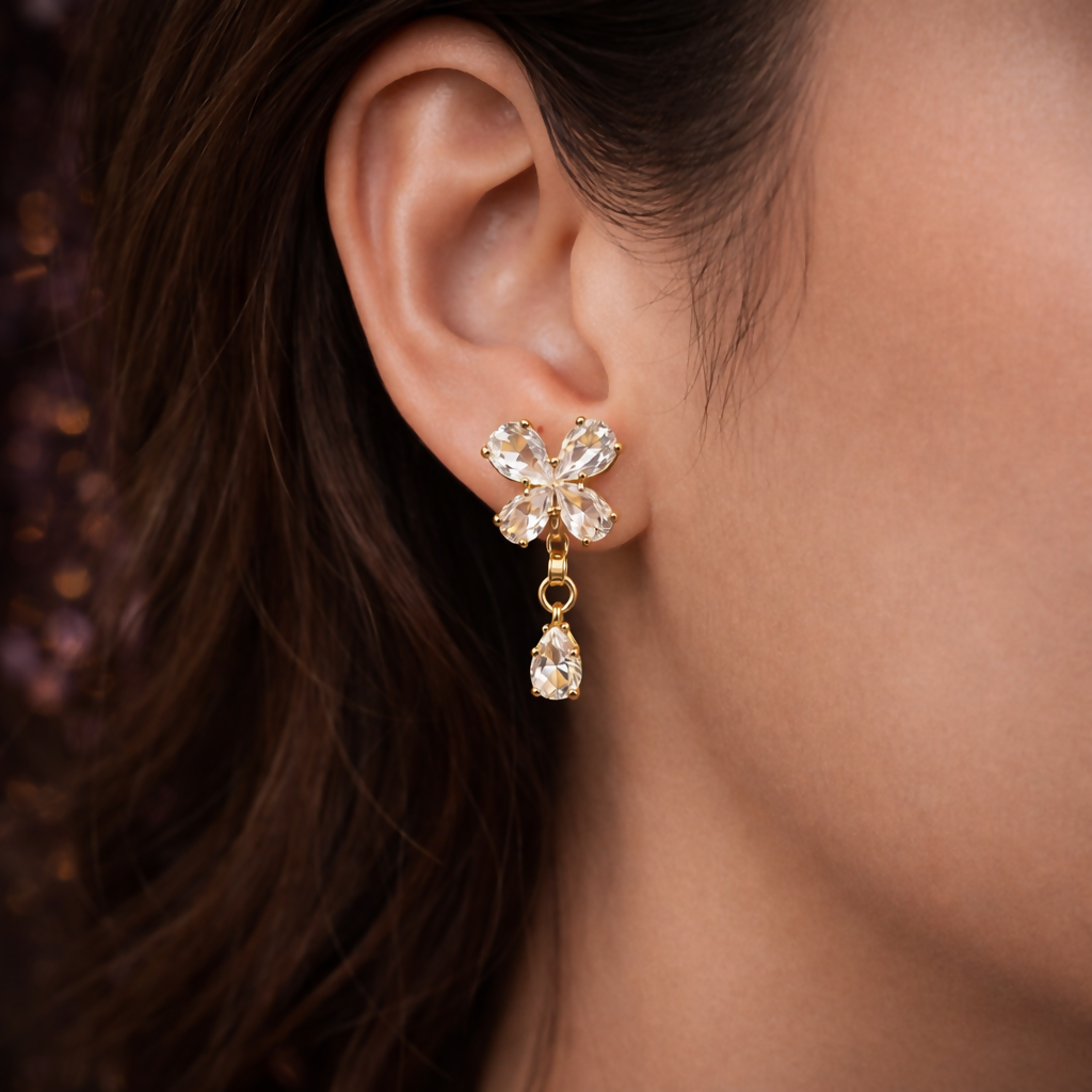 Elegant Butterfly Crystal Drop Earrings for Women