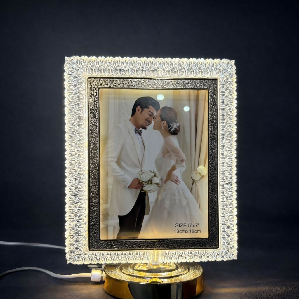 LED Crystal Photo Frame Lamp with Decorative Base | Table Night Light
