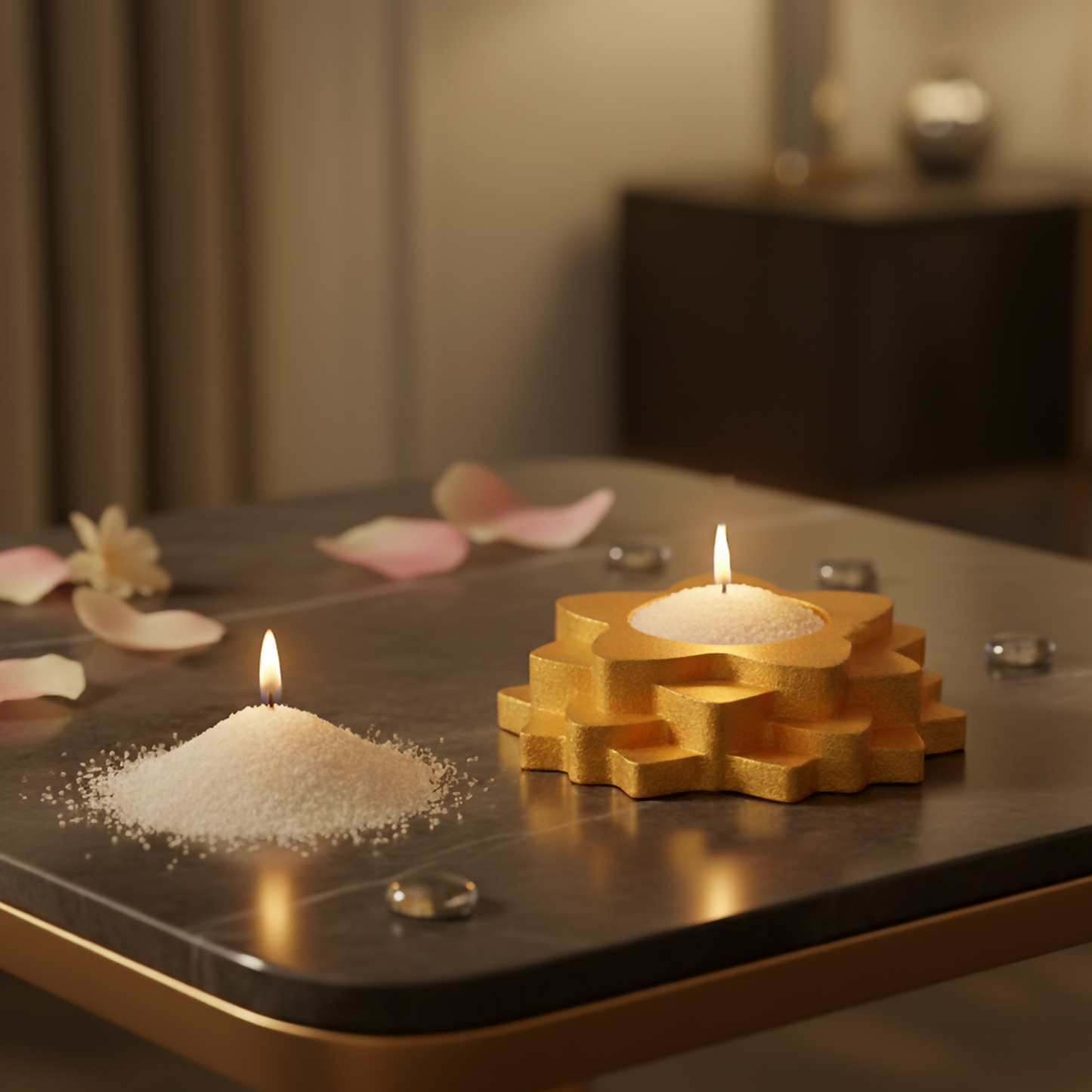 Flower 4-Step Decorative Diya Multi-Purpose Tealight Candle Holder, Dhoop Cone Stand, Pooja Diya & Mini Planter(Red, Rose Gold, Metallic Pink)