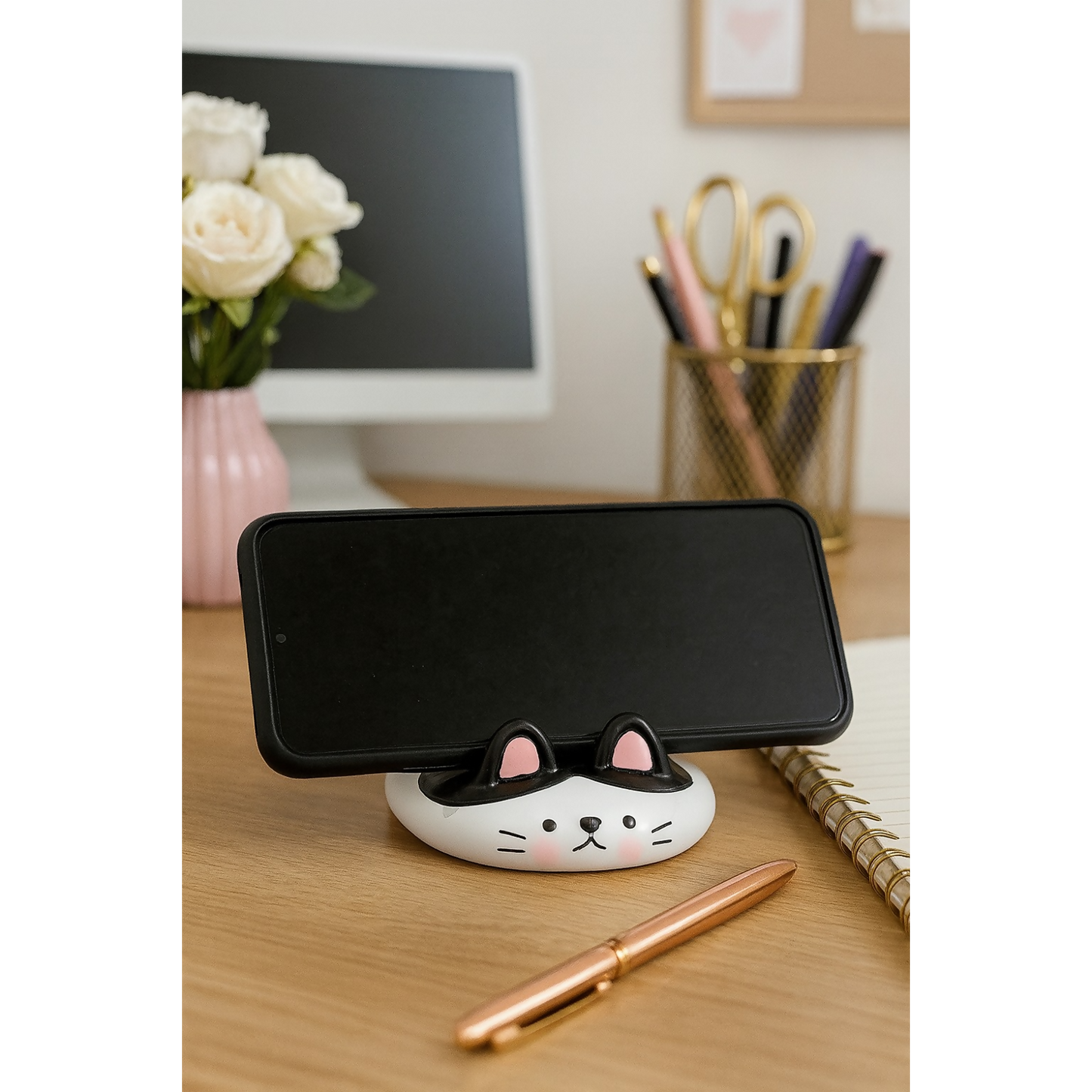 Cute Cat Phone Stand Desk Mobile Holder for Smartphone, Table & Office Decor