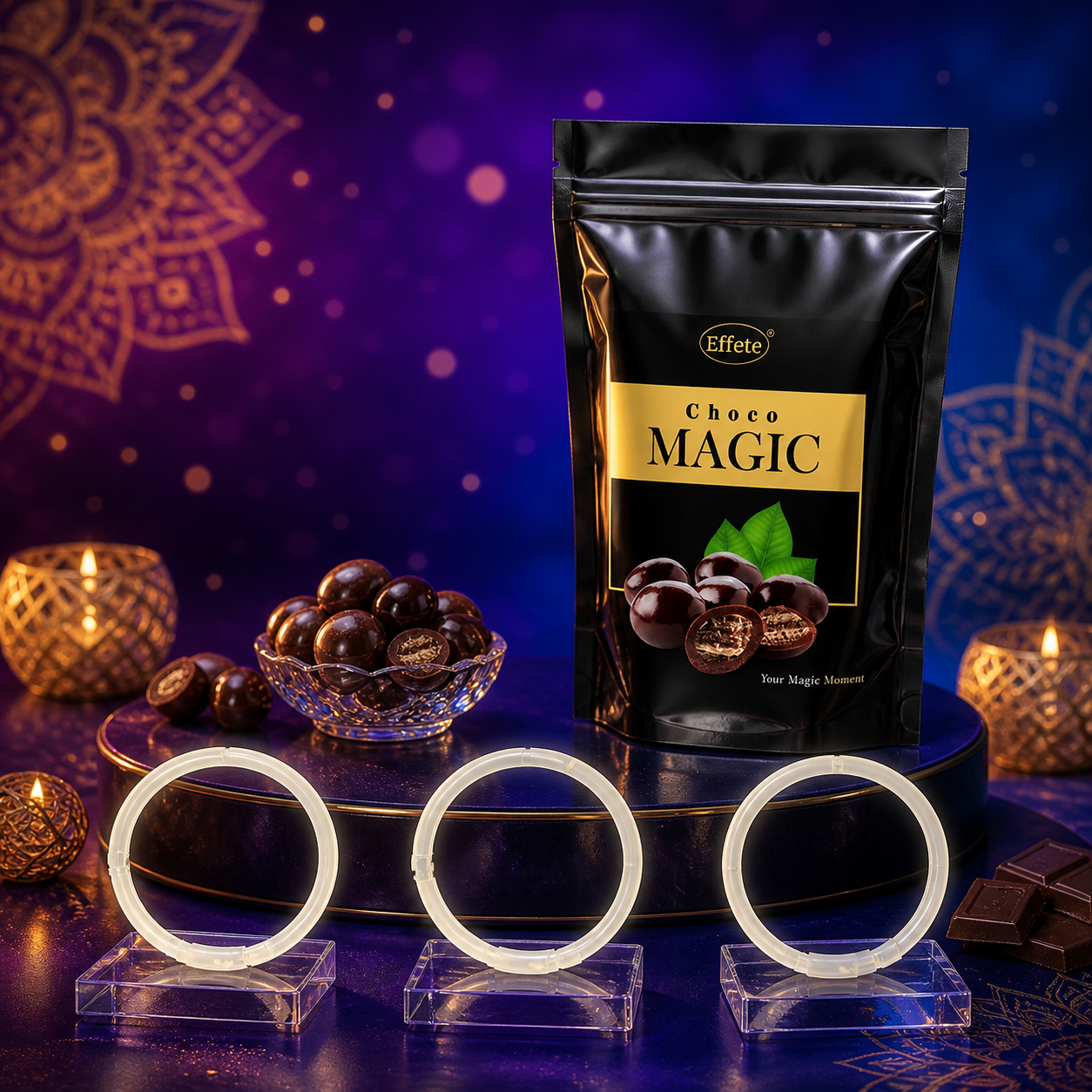 White Neon Glow Band Rakhi with Choco Magic Pouch, Pack of 3