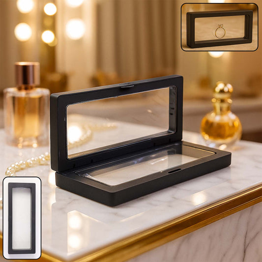 Transparent floating jewelry display box 18x7cm with rings inside