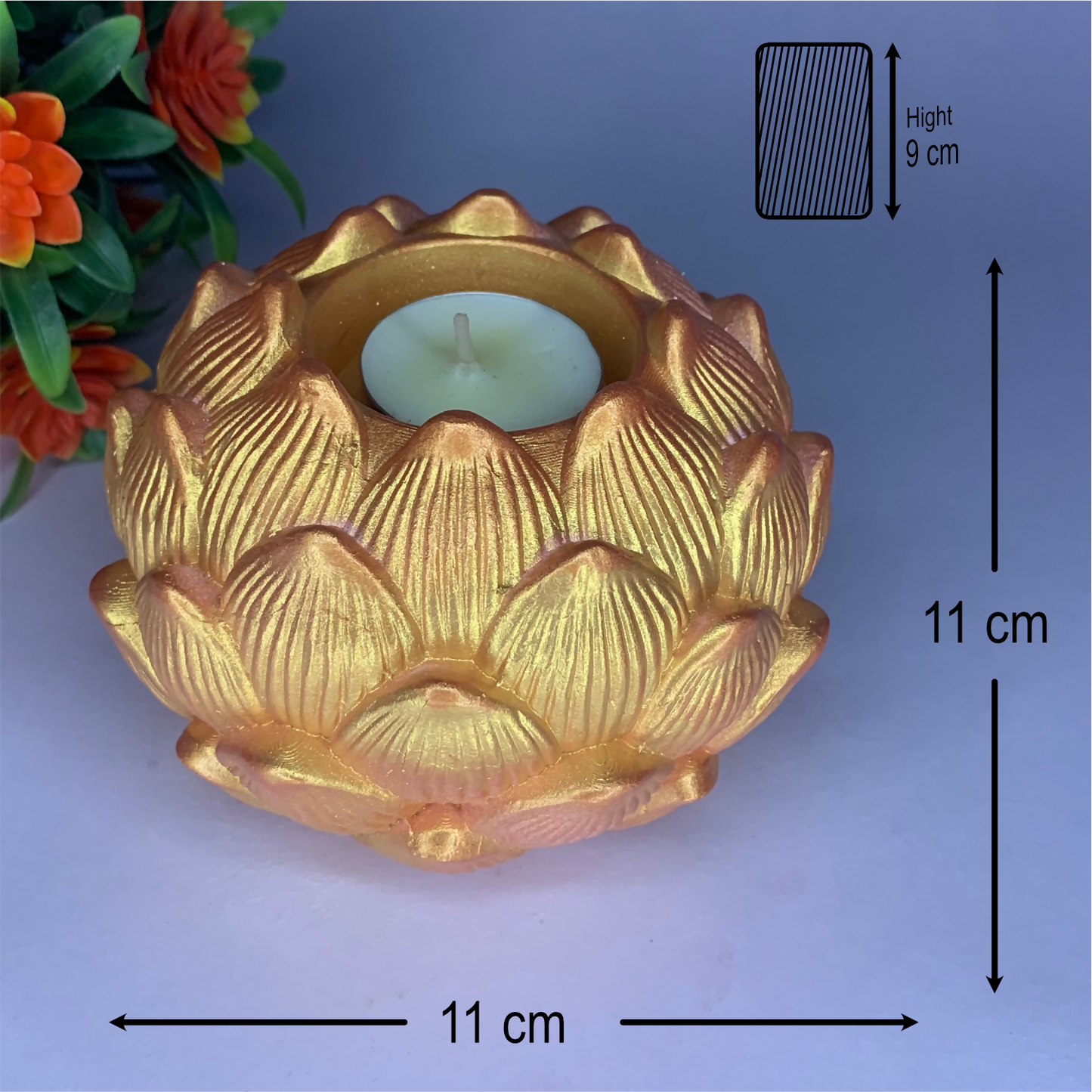 Handmade Diya-Style Big Kamal Diya – Rose Gold| Elegant Home & Festive Decor Tealight Holder