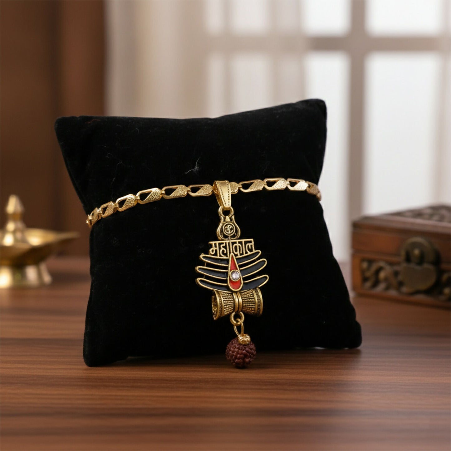 Mahakal Trishul Rudraksha Pendant Gold Chain Necklace