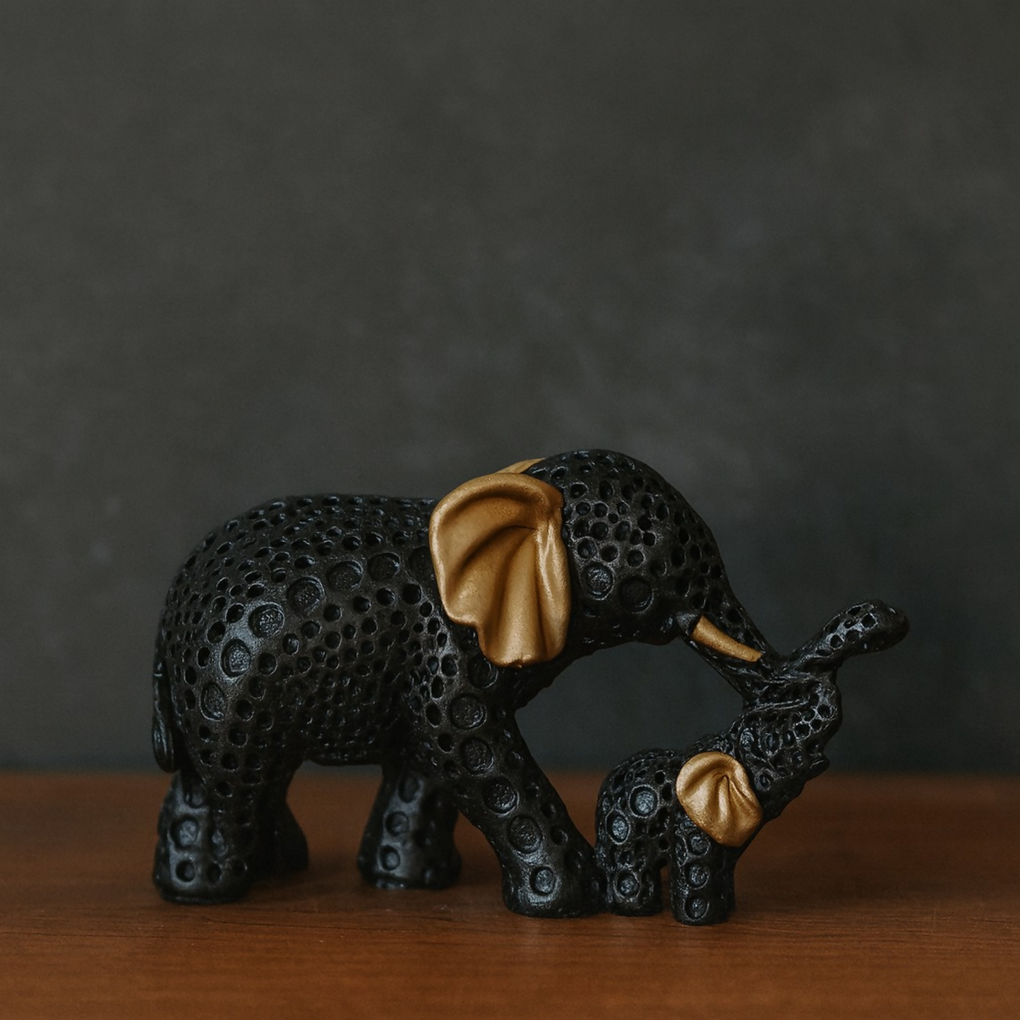 Black Elephant Mother & Baby Showpiece for Home Decor & Gifting