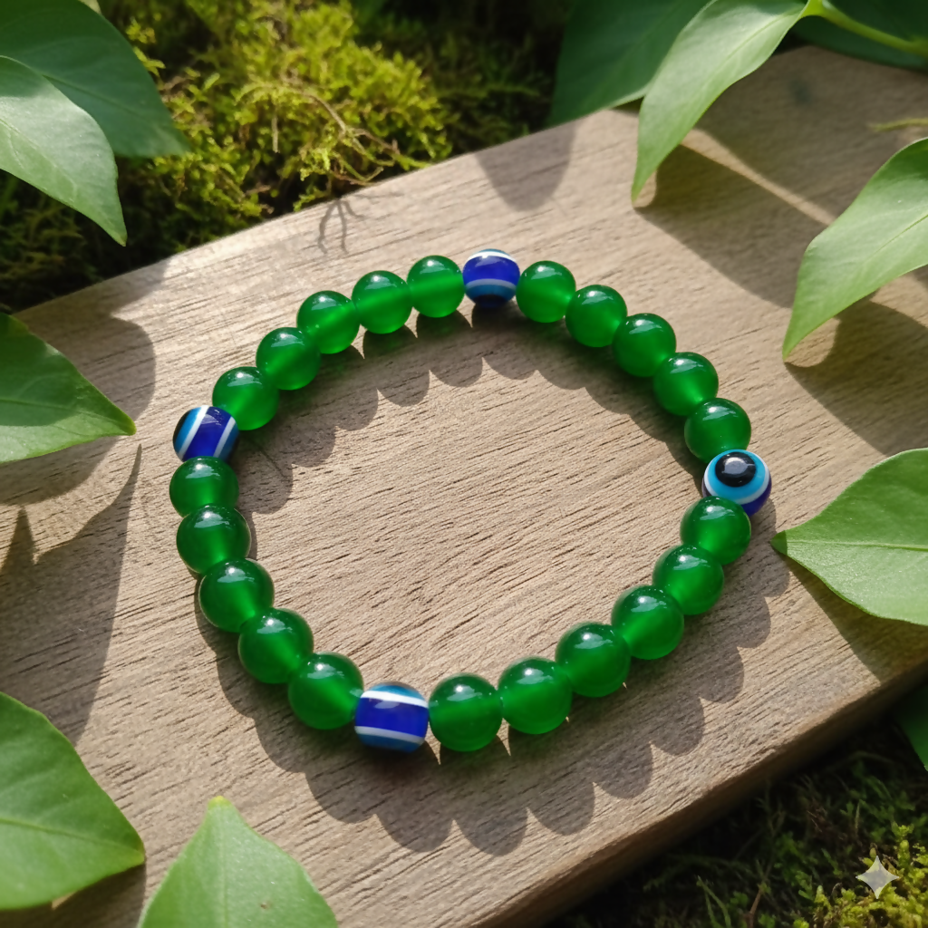 Green Evil Eye Glass Beads Bracelet