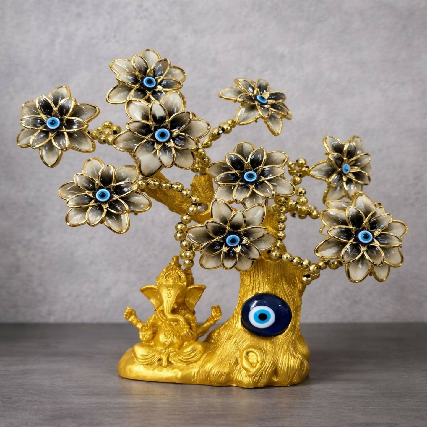 Golden Ganesh Tree with Evil Eye | Decorative Showpiece for Home & Office