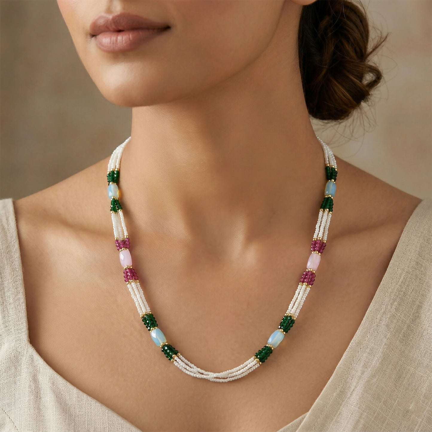 Close-up of multicolor beads on mala necklace