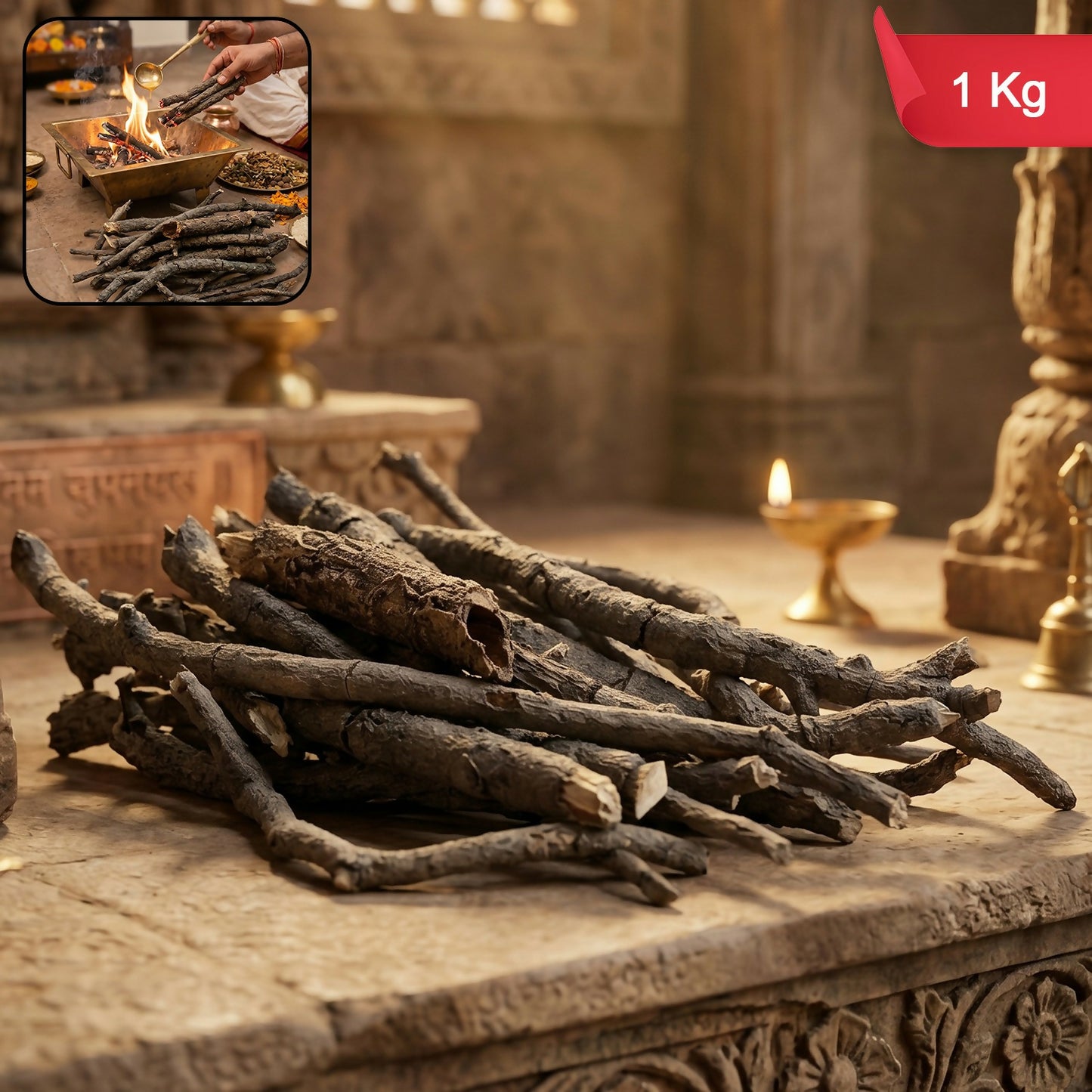 Natural Havan Wood Sticks for Puja Rituals Samidha Sacred Fire Wood (1 Kg)