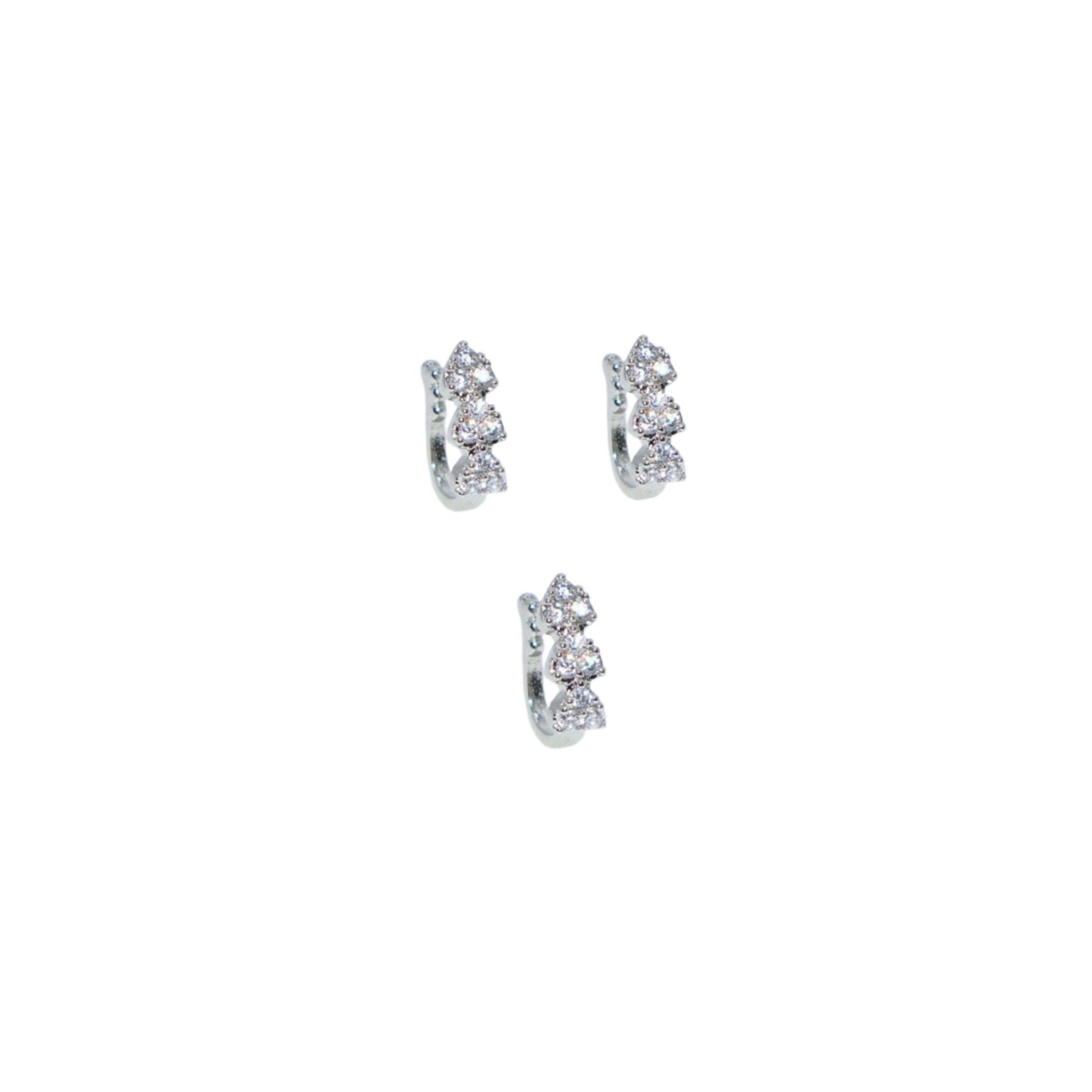 Silver CZ Triple Stone Non-Piercing Nose Clip Set Pack of 3