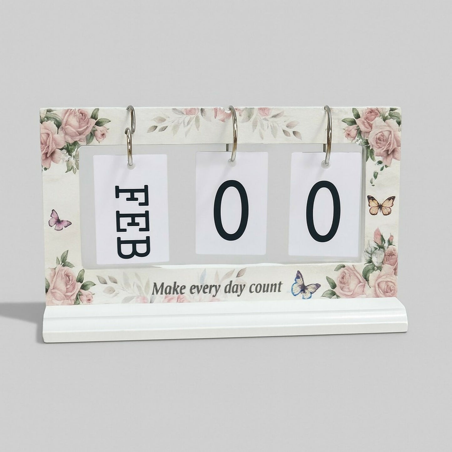 Floral Wooden Perpetual Desk Calendar with Motivational Quote – Vintage Style Flip Calendar with Months & Dates, Reusable Office Tabletop Decoration for Home, Office & Gift Purpose