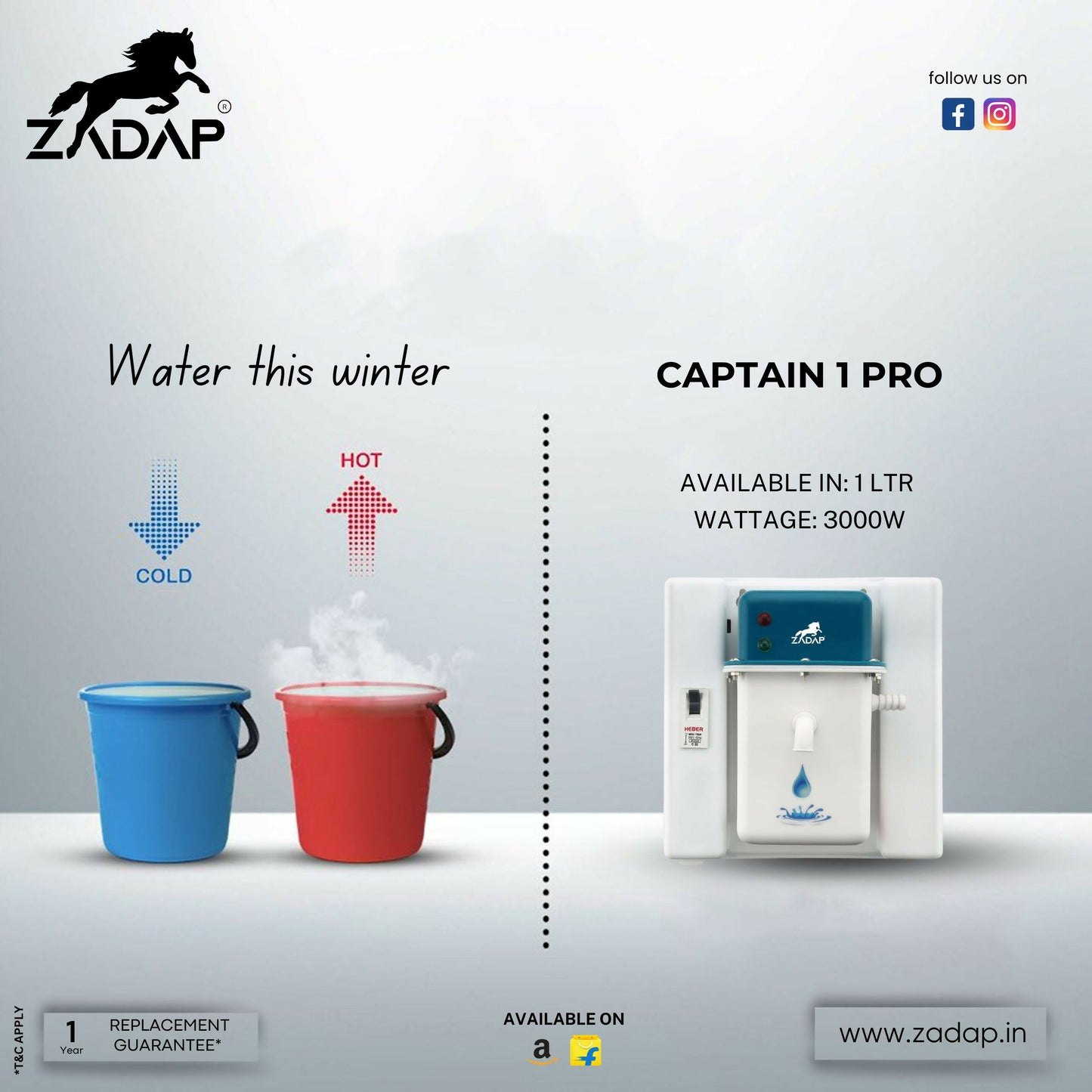 ZADAP Portable 3kW Instant Water Heater - Fast & Safe