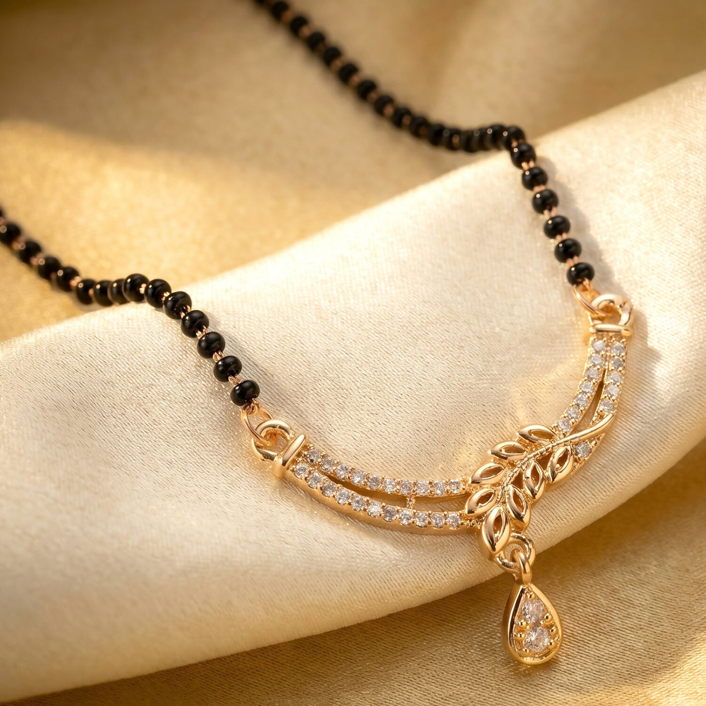 Front view of mangalsutra necklace highlighting pendant details