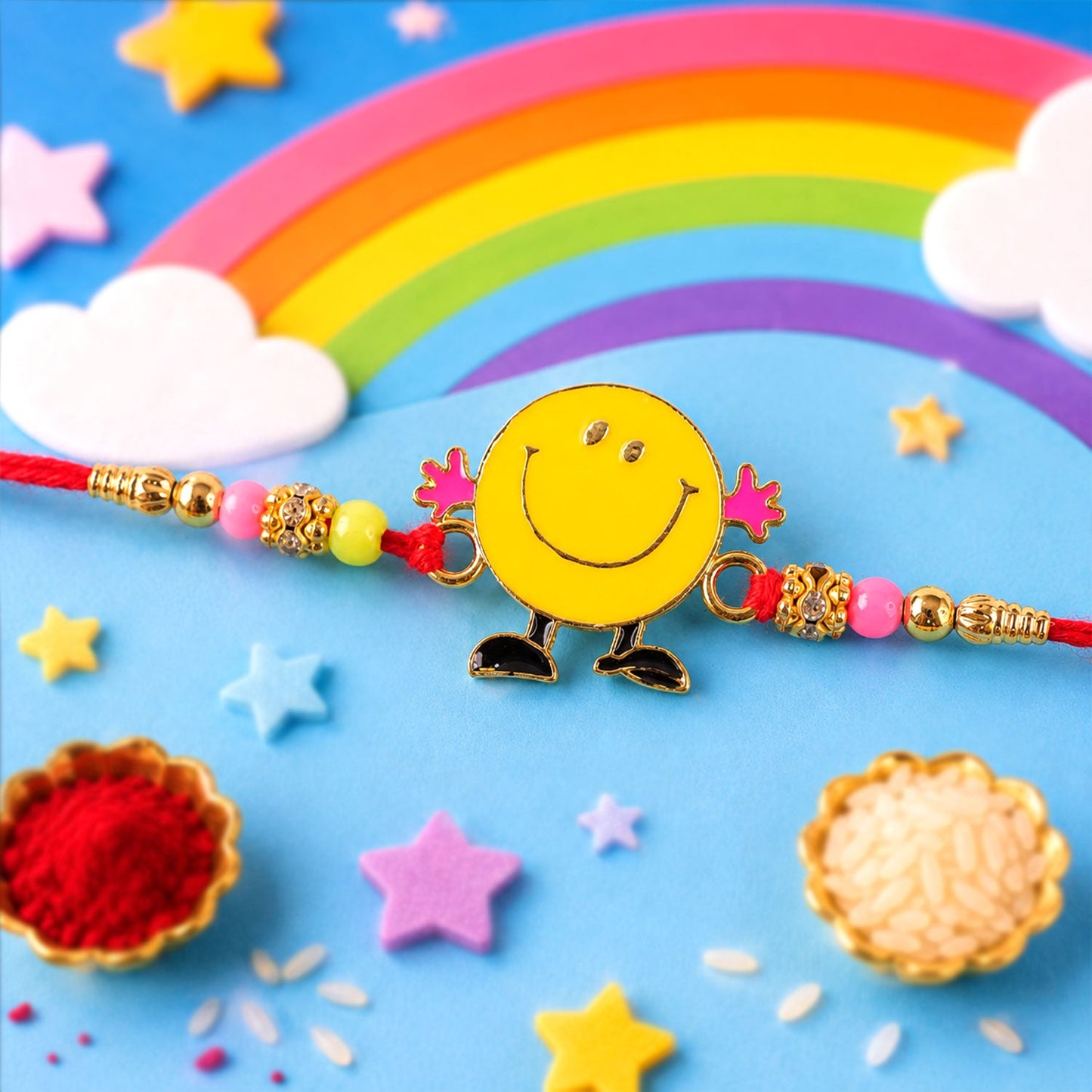 Smiley Kids Rakhi Colourful Beads & Playful Design for Raksha Bandhan (5pcs)