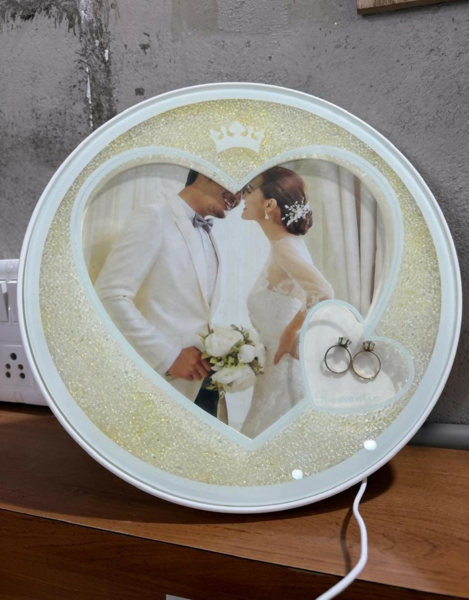 Romantic Heart-Shape LED Photo Frame Night Lamp for Bedroom | Warm Light Customized Photo Frame Lamp for Couples, Wedding Gifts, Anniversary & Home Decor | Crown Design Love Lamp with USB Power – Tabletop Decorative Light