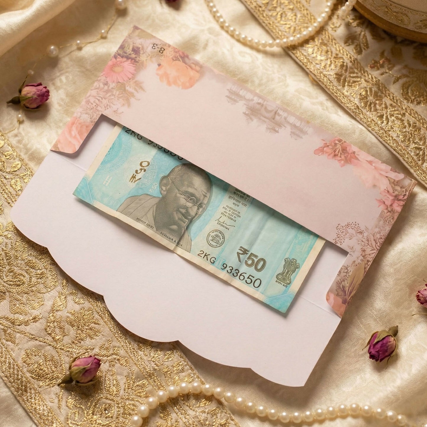 Floral Palace Theme A4 Size Money & Gift Envelope with Scalloped Flap Design – Pack of 10 Pcs