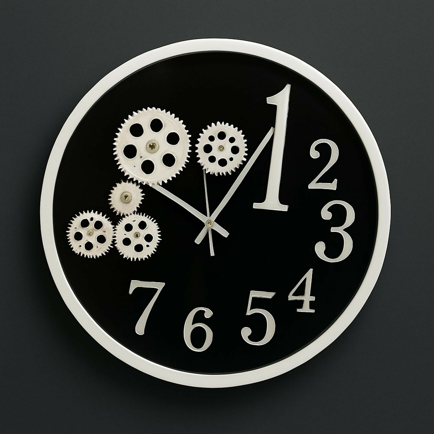 Modern Gear Design Wall Clock for Living Room, Bedroom & Office – Large Decorative Round Analog Clock with Unique Number Style & Black-White Contrast – Silent Quartz Movement, Home Wall Décor