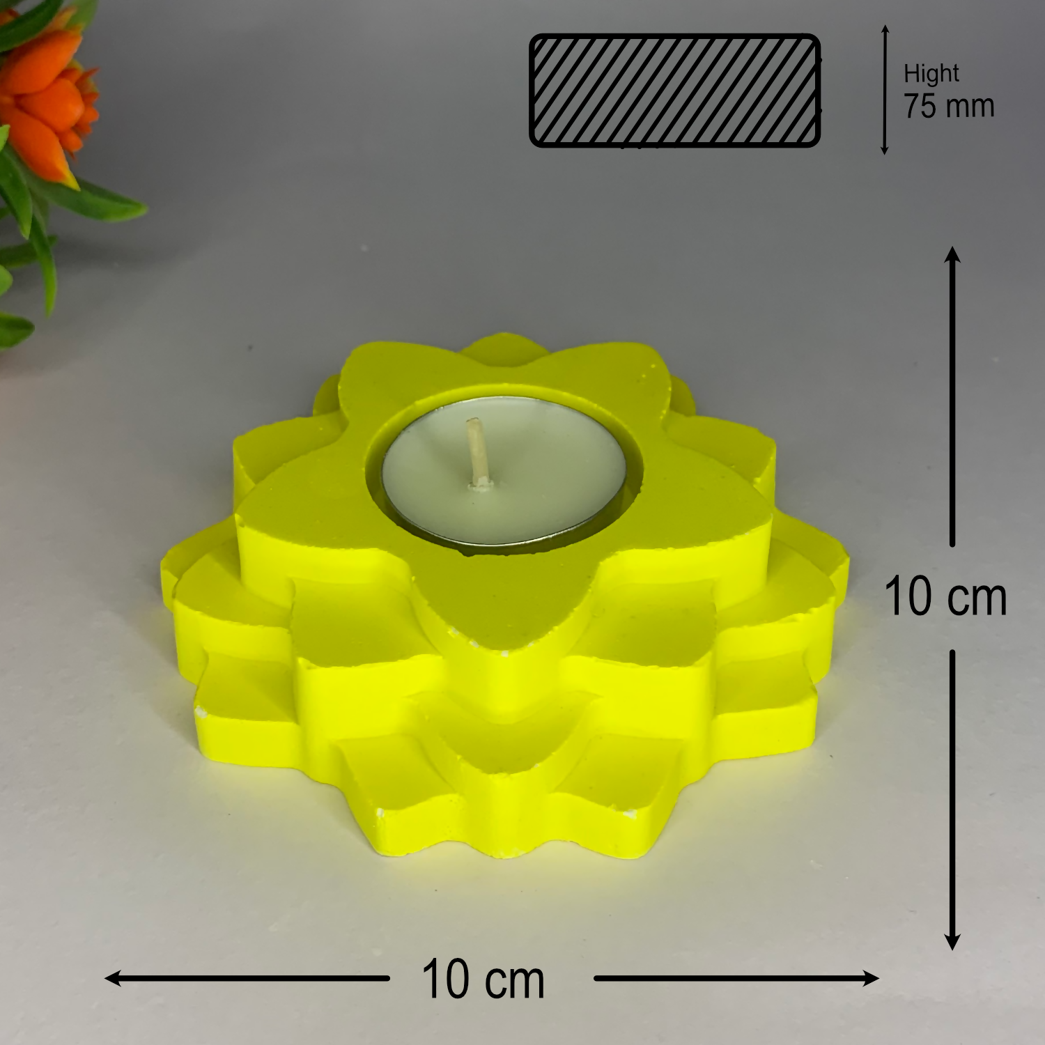 Flower 4-Layer Diya yellow tealight candle Elegant Home Decor Handmade