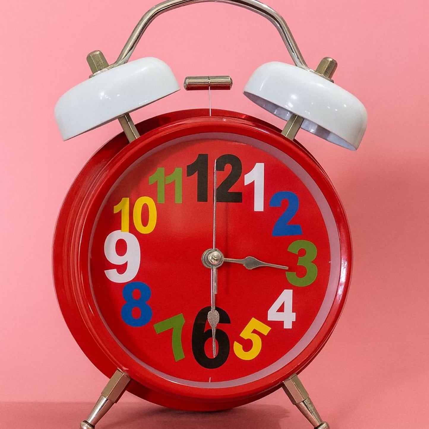 Red Twin Bell Alarm Clock with Colorful Numbers & Loud Ring for Heavy Sleepers