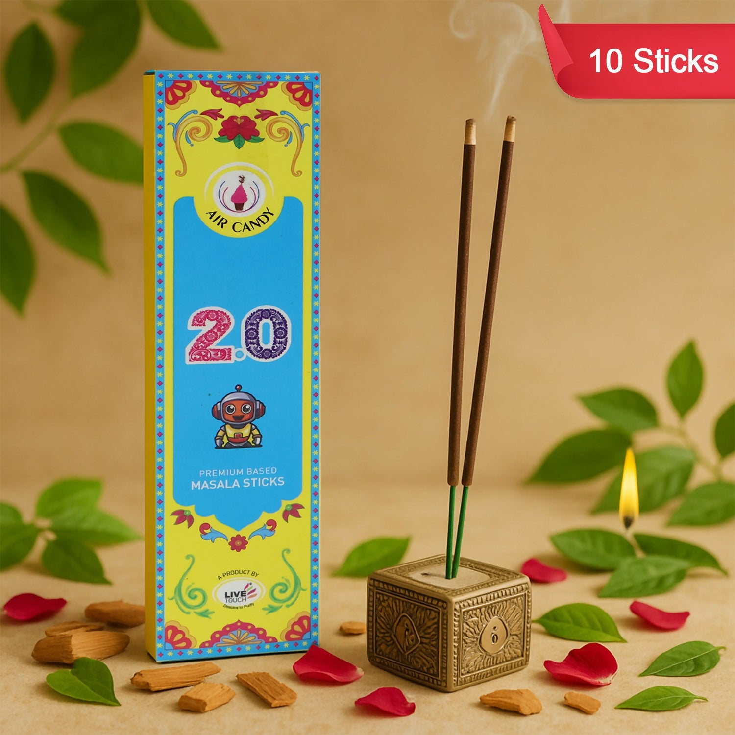Air Candy 2.0 Premium Masala Incense Sticks – Refreshing Long-Lasting Fragrance for Meditation, Prayer & Home Ambience (Pack of 10 Sticks)