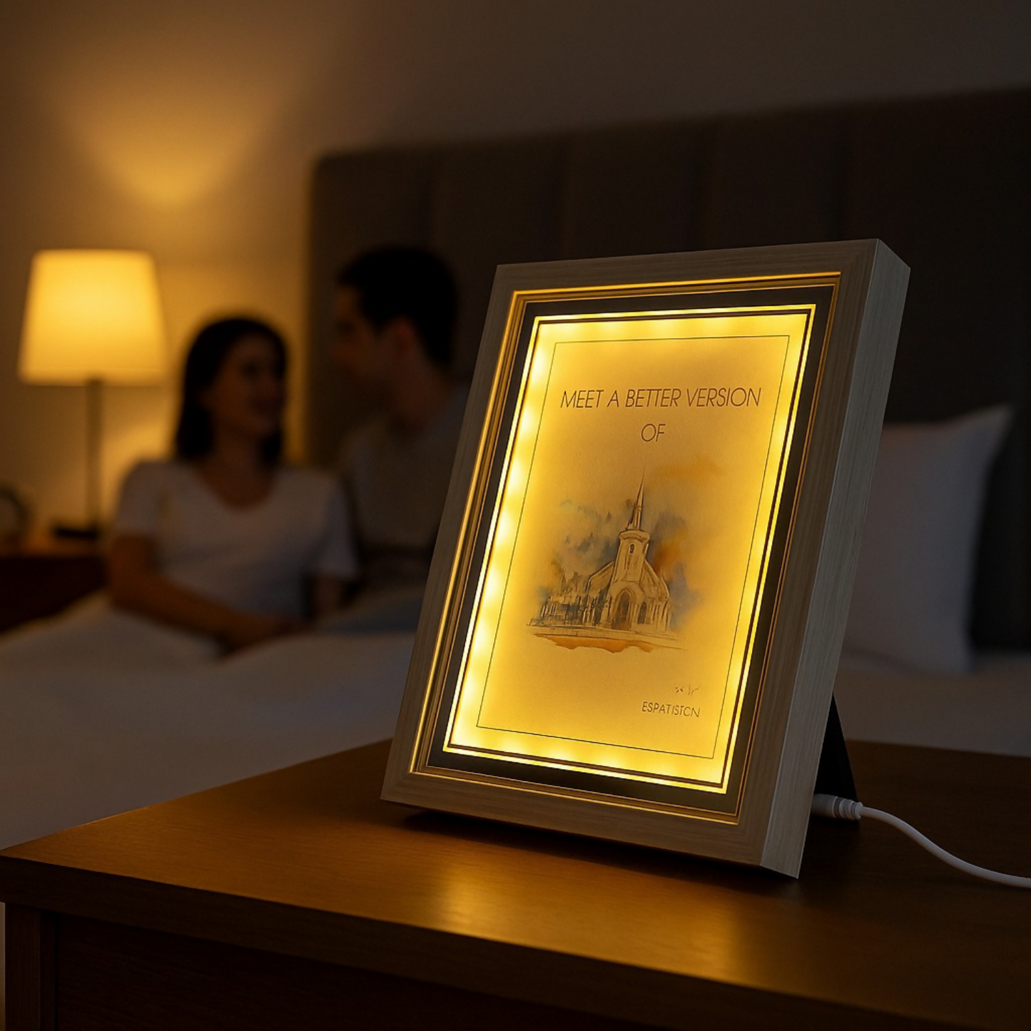 Motivational LED Light Frame with Wooden Finish | Warm Light Inspirational Quote Tabletop Decor for Bedroom, Office & Home | USB Powered Illuminated Art Frame for Positive Vibes, Gifting & Interior Decoration